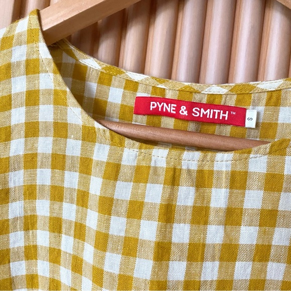 Pyne & Smith Blouse No.14 Linen T-shirt yellow gingham check - Picture 4 of 7